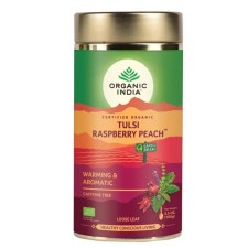 ORGANIC INDIA TULSI RASPBERRY PEACH TEA CAFFEINE FREE LOOSE LEAF 100G