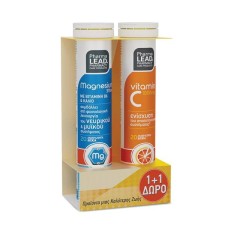 Pharmalead Magnesium 375mg With Vitamin B6 & Potassium Lime Flavor Effervescent 20 Tablets + Pharmalead Vitamin C 1000mg Orange Flavor Effervescent 20 Tablets *