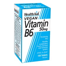 HEALTH AID VITAMIN B6 ( PYRIDOXINE) 50MG. FOR HEALTHY METABOLISM, HEART, NERVOUS& IMMUNE SYSTEM 100TABLETS