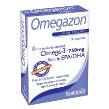 Health Aid Omegazon - Omega-3 Fish Oil 750mg x 30 Capsules - For Healthy Heart Brain & Vision