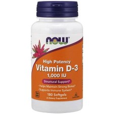 NOW VITAMIN D3 1000IU, SUPPORTS IMMUNE SYSTEM& HELPS MANTAIN STRONG BONES 180SOFTGELS