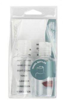 BASICARE TRAVEL BOTTLES. EASY FLIP- TOP CAP-LABELS INCLUDED 2PIECES