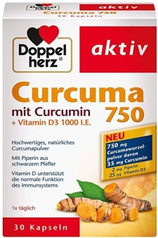 Doppelherz Curcuma 750mg + Vitamin D3 1000IU x 30 Capsules