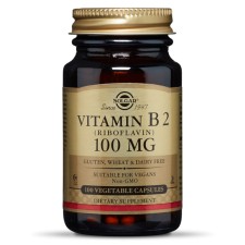 SOLGAR VITAMIN B2 100MG. FOR A HEALTHY NERVOUS SYSTEM, VISION, SKIN& HAIR 100CAPSULES
