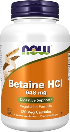 Now Betaine HCL 648mg x 120 Vegetable Capsules
