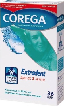 COREGA EXTRADENT CLEANSING TABLETS, WITH WHITENING ACTION FOR DENTURES 36PIECES