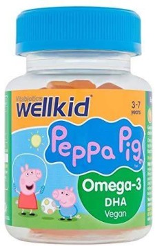 VITABIOTICS WELLKID PEPPA PIG OMEGA 3 DHA 30 CHEWABLE TABLETS WITH ORANGE FLAVOR, FROM 3 YEARS +