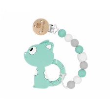 KIKKA BOO PACIFIER CLIP WITH SILICONE TEETHER CAT MINT