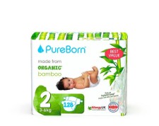 PURE BORN NAPPY SIZE NO2 3-6KG VALUE 128S