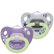NUK HAPPY NIGHTS SILICONE SOOTHER 18-36m 2PIECES