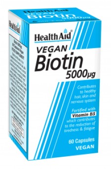 HEALTH AID BIOTIN 5000μg, CONTRIBUTES TO HEALTHY HAIR, SKIN AND NERVOUS SYSTEM 60TABLETS