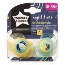 Tommee Tippee Night Time Orthodontic 18-36m - Glow In The Dark Soother - 1 Pack With 2 Soothers