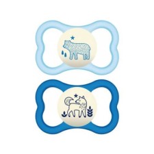 MAM AIR NIGHT SILICONE SOOTHER 6-16m+, GLOWS IN THE DARK 2PIECES
