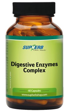 SUPHERB DIGESTIVE ENZYMES COMPLEX 30 CAPSULES, HELPS EASE DIGESTIVE PROCESSES, REDUCES GASES AND SWELLING