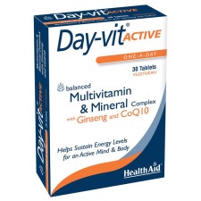 Health Aid Day-Vit Active x 30 Veg Tablets - Multivitamin & Mineral Complex With Ginseng & CoQ10