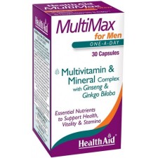 HEALTH AID MULTIMAX FOR MEN. ESSENTIAL NUTRIENTS TO SUPPORT HEALTH, VITALITY AND STAMINA 30CAPSULES
