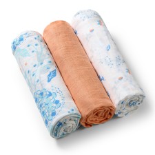 Babyono Muslin Diapers Super Soft Blue/Orange 3s