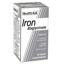 Health Aid Iron Bisglycinate x 30 Veg Tablets - Iron With Vitamin C