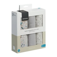 Kikka Boo Muslin Swaddle 75cm X 75cm Dreamy Fields Grey 3 Pieces Gi...