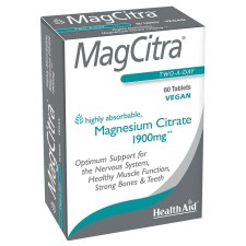 Health Aid MagCitra - Magnesium Citrate 1900mg x 60 Veg Tablets - Support For Nervous System, Healthy Muscle Function, Strong Bones & Teeth