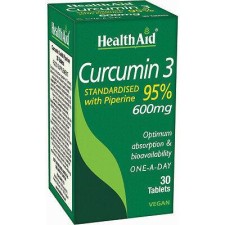 Health Aid Curcumin 3 600mg With Piperine x 30 Tablets - Powerful Antioxidant