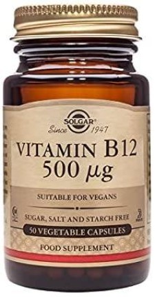 SOLGAR VITAMIN B12 500μg, FOR ENERGY METABOLISM SUPPORT& NERVOUS SYSTEM SUPPORT 50CAPSULES