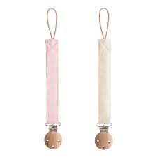 Mushie Linen Pacifier Clip Blush/Cream 2s