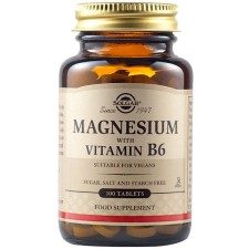 SOLGAR MAGNESIUM WITH B6, SUPPORTS BONES, MUSCLES& NERVE SYSTEM 100TABLETS