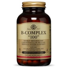 SOLGAR B-COMPLEX 100.  FOR ENERGY METABOLISM, CARDIOVASCULAR& NERVOUS SYSTEM SUPPORT 100CAPSULES