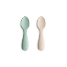 Mushie Toddler Starter Spoons Silicone Cambridge Blue/Shifting Sand 2s