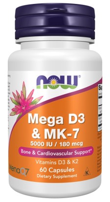 Now Mega D-3 & MK-7 5000iu/180mcg 60 Capsules
