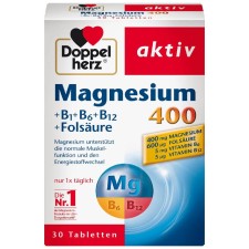 DOPPELHERZ MAGNESIUM 400mg,B1,B6, B12 & FOLIC ACID 30 TABLETS, SUPPORTS THE NORMAL FUNCTION HEART, MUSCLES, NERVES AND BONES