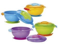 NUBY MICROWAVEABLE FEEDING BOWL WITH LID AND ANTI-SLIP FOOT, VARIOUS COLORS 1PIECE