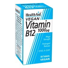 HEALTH AID VITAMIN B12( CYANOCOBALAMIN) 1000μg. FOR VEGANS, SUPPORTS IMMUNE& HEART& NERVOUS SYSTEM 50TABLETS