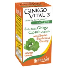 Health Aid Ginkgo Vital 3 x 30 Softgel Capsules - Combination Of Ginkgo Biloba, Siberian Eleuthero & Ginseng 100mg Plus