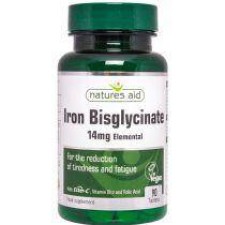 NATURES AID IRON BISGLYCINATE WITH ESTER-C & VITAMIN B12. FOR THE REDUCTION OF TIREDNESS& FATIGUE 90TABLETS