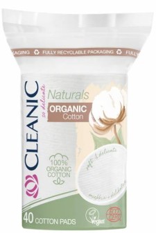 CLEANIC OVAL COTTON PADS 100% ORGANIC 40PIECES