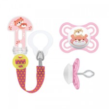 MAM Perfect & Clip-It! Silicone Soother & Clip Pink 0m+
