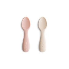 Mushie Toddler Starter Spoons Silicone Blush/Shifting Sand 2s