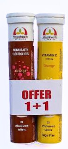 Mehahealth Electrolytes Orange 20 Effervescent Tablets + Vitamin C 1000mg 20 Effervescent Tablets