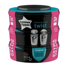 TOMMEE TIPPEE SANGENIC TWIST& CLICK ADVANCED NAPPY DISPOSAL REFILL CASSETTE 3PIECES