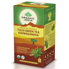 ORGANIC INDIA TULSI GREEN TEA ASHWAGANDHA WITH CAFFEINE 25TEABAGS
