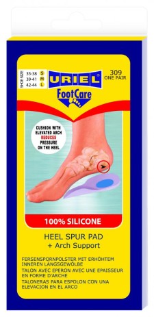 Uriel Foot Care 100% Silicone Heel Spur Pad + Arch Support 309 L One Pair