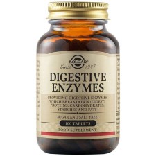 SOLGAR DIGESTIVE ENZYMES. FOR THE DIGESTION OF PROTEINS, CARBOHYDRATES, STARCHES AND FAT 100TABLETS