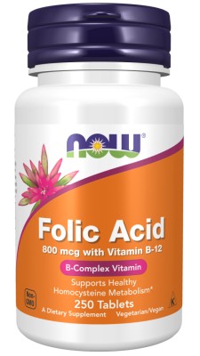 Now Foods - Folic Acid 800mcg & Vitamin B12 25mcg x 250 Tablets