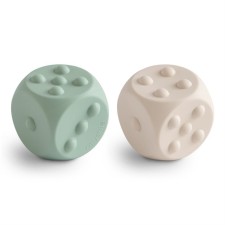 Mushie Dice Press Toy Cambridge Blue/Shifting Sands 2s