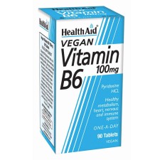 HEALTH AID VITAMIN B6( PYRIDOXINE) 100MG. FOR HEALTHY METABOLISM, HEART, NERVOUS& IMMUNE SYSTEM 90TABLETS