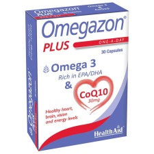 Health Aid Omegazon Plus Omega 3 & CoQ10 x 30 Capsules - For Healthy Heart, Brain, Vision & Energy Levels