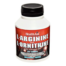 HEALTH AID  L-ARGININE AND L-ORNITHINE WITH VITAMIN B6. TO ENHANCE MUSCLE GROWTH& REPAIR 60TABLETS