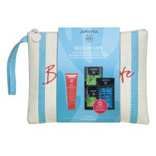 Apivita Bee Sun Safe Hydra Fresh Face Gel-Cream SPF50 + Aloe Face Mask + Moisturizing Hair Mask With Gift Beach Hand Bag